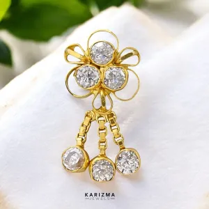 14K Real Gold Women White CZ dangle divine Nose stud nose ring Push Pin