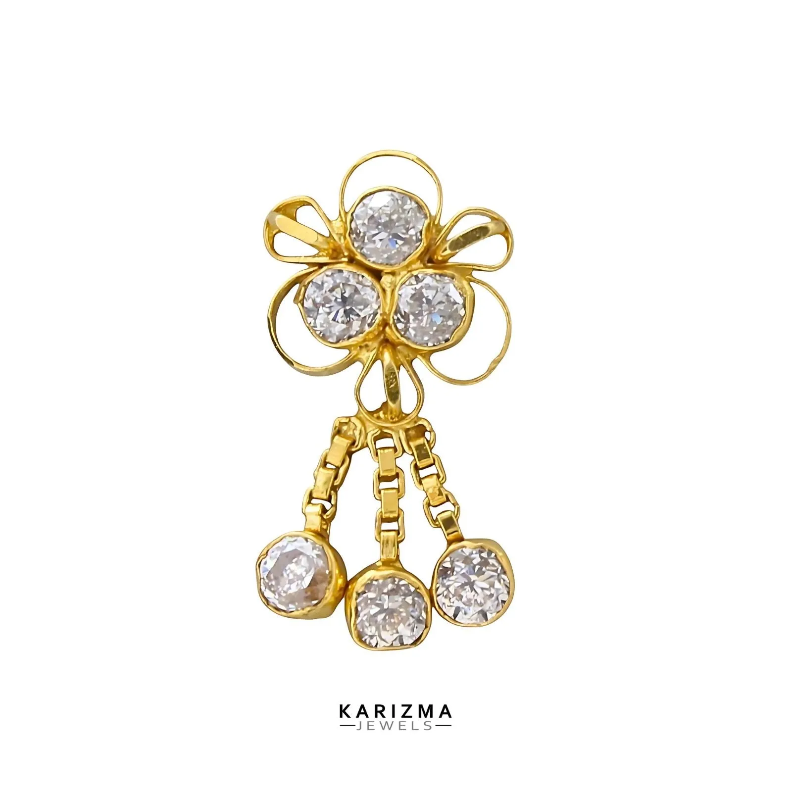 14K Real Gold Women White CZ dangle divine Nose stud nose ring Push Pin