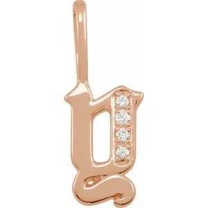 14K Rose .035 CTW Natural Diamond Gothic Initial Y Charm/Pendant