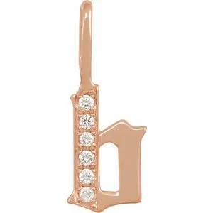 14K Rose .05 CTW Natural Diamond Gothic Initial B Charm/Pendant