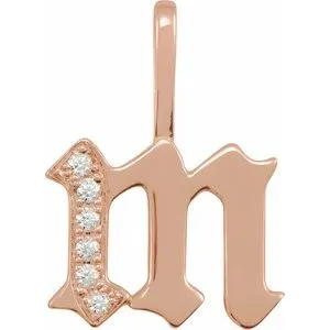 14K Rose .06 CTW Natural Diamond Gothic Initial M Charm/Pendant