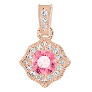 14K Rose Baby Pink Topaz & 1/6 CTW Diamond Pendant