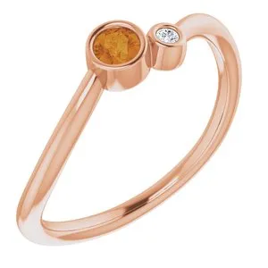 14K Rose Citrine & .02 CTW Diamond Two-Stone Ring