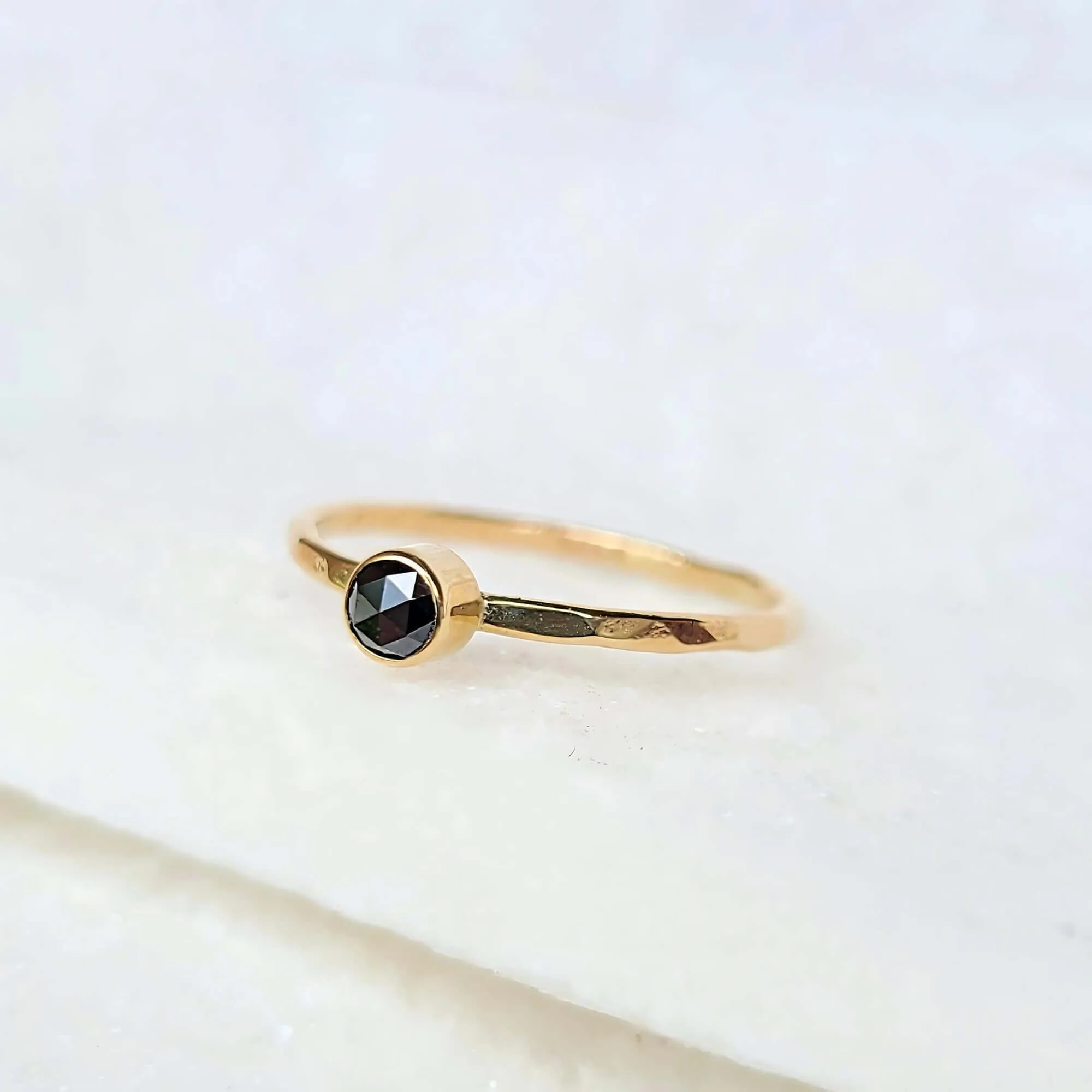 14K Rose Cut Black Diamond Stacking Ring in Yellow Gold