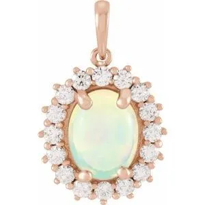 14K Rose Ethiopian Opal & 1/2 CTW Diamond Pendant