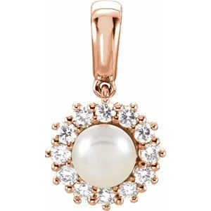 14K Rose Freshwater Cultured Pearl & 1/3 CTW Diamond Pendant