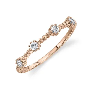 14K Rose Gold Diamond Beaded Band