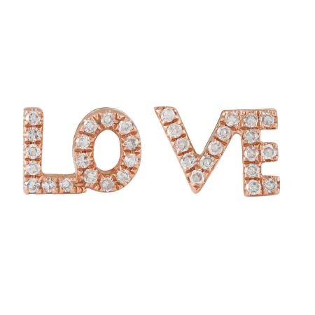 14K Rose Gold Diamond LOVE Earrings