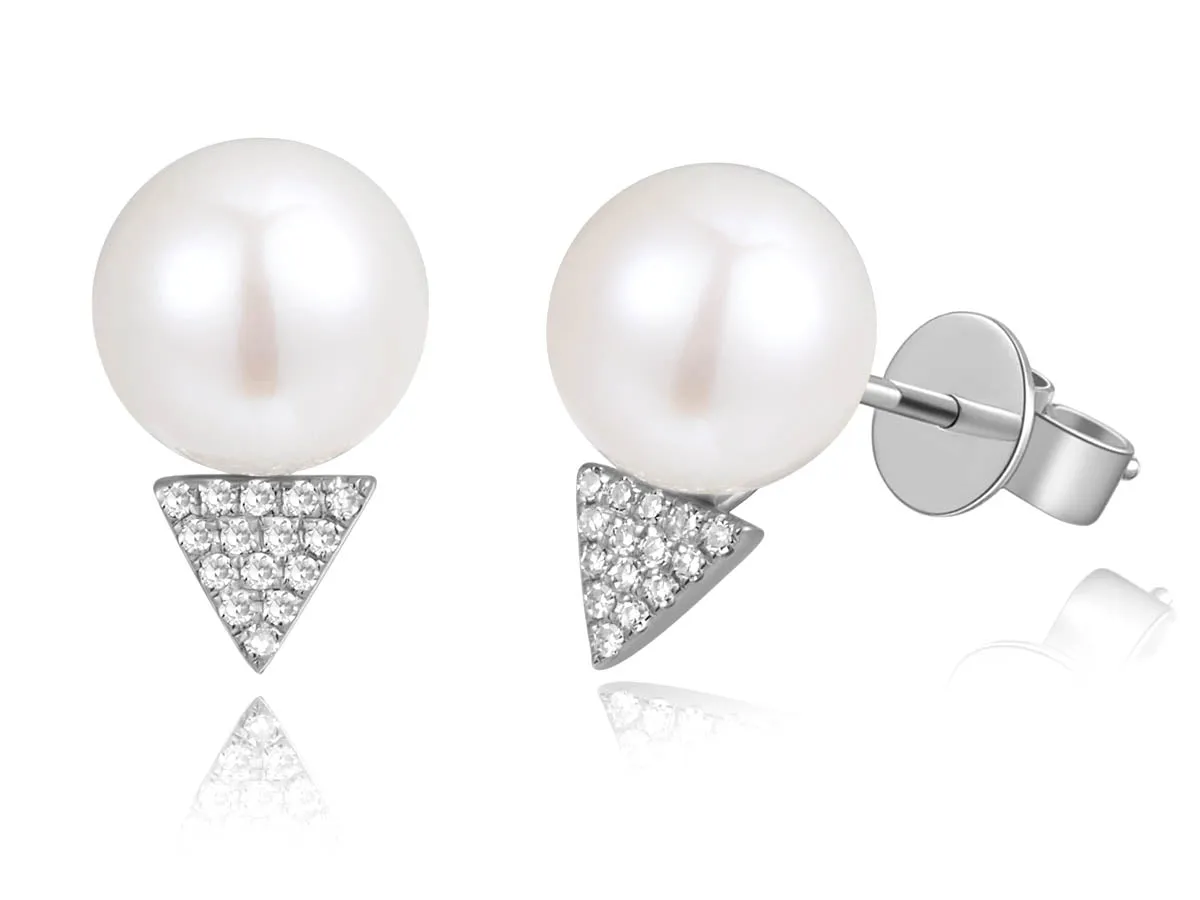 14K Rose Gold Diamond   Pearl Earrings