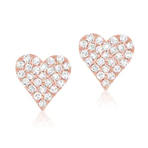 14K Rose Gold Diamond Small Heart Stud Earrings