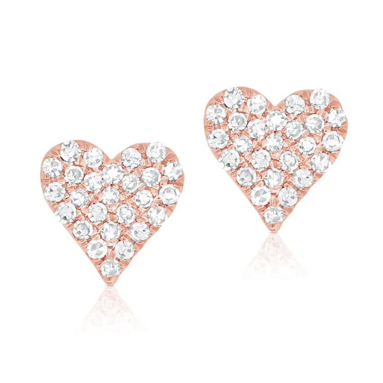 14K Rose Gold Diamond Small Heart Stud Earrings