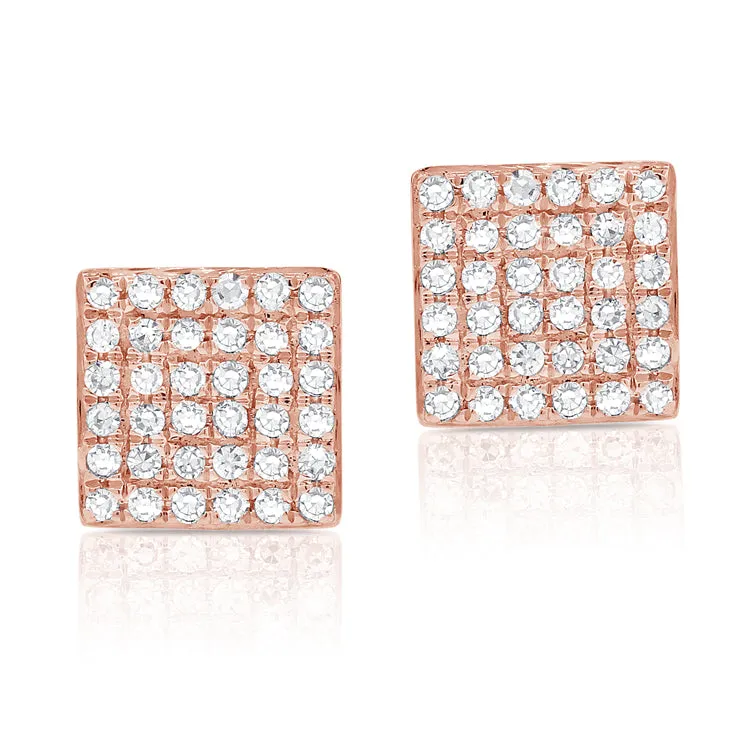 14K Rose Gold Diamond Square Stud Earrings
