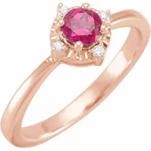 14K Rose Lab-Grown Ruby & .04 CTW Natural Diamond Halo-Style Ring