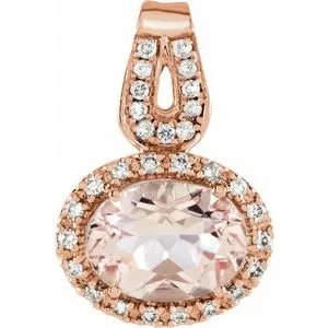 14K Rose Morganite & 1/8 CTW Diamond Pendant