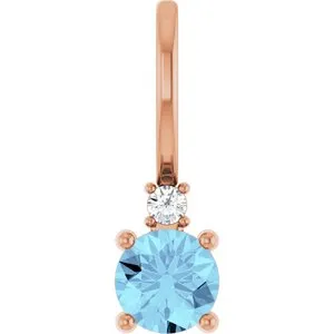 14K Rose Natural Aquamarine & .015 CT Natural Diamond Charm/Pendant