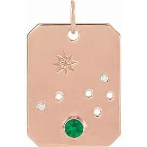 14K Rose Natural Emerald & .01 Natural Diamond Aries Constellation Pendant