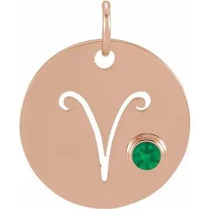 14K Rose Natural Emerald Aries Zodiac Pendant