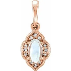 14K Rose Rainbow Moonstone & .03 CTW Diamond Clover Pendant