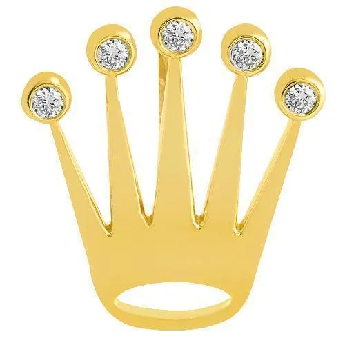 14K Rose Solid Gold Unisex Crown Pendant With Round Cut Diamonds 0.39 Ctw