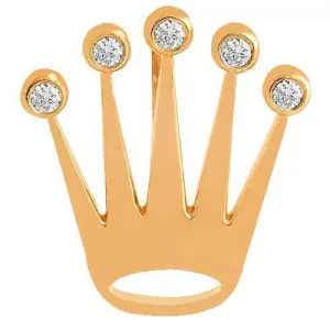 14K Rose Solid Gold Unisex Crown Pendant With Round Cut Diamonds 0.39 Ctw