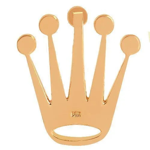 14K Rose Solid Gold Unisex Crown Pendant With Round Cut Diamonds 0.39 Ctw