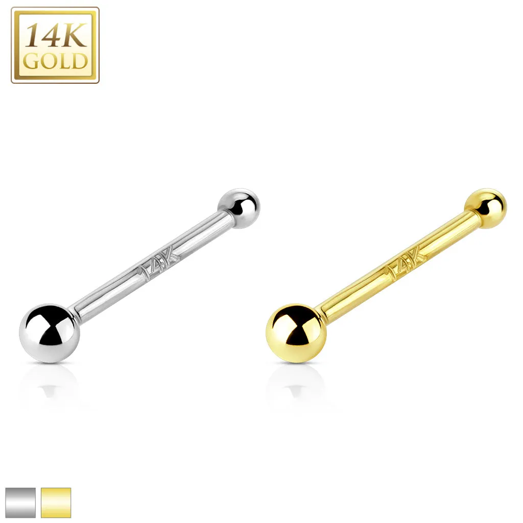 14K Solid Gold 2mm Ball Top Nose Stud Ring