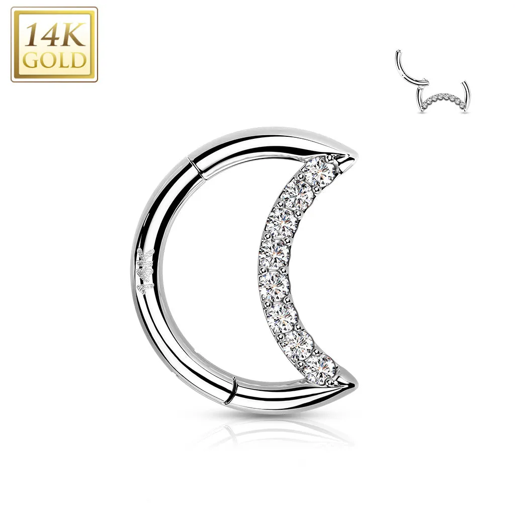 14K Solid Gold Crescent Hinged Segment Hoop Ring Nose Septum Daith