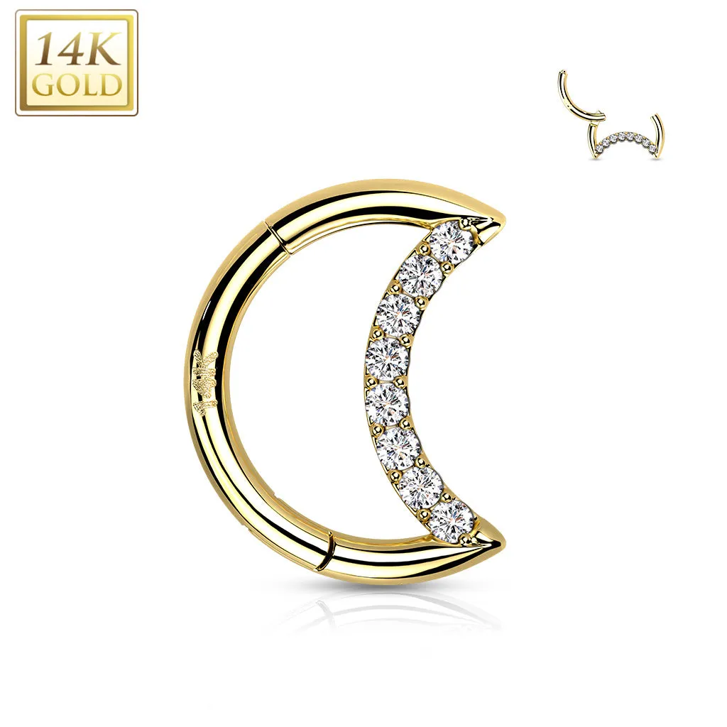 14K Solid Gold Crescent Hinged Segment Hoop Ring Nose Septum Daith