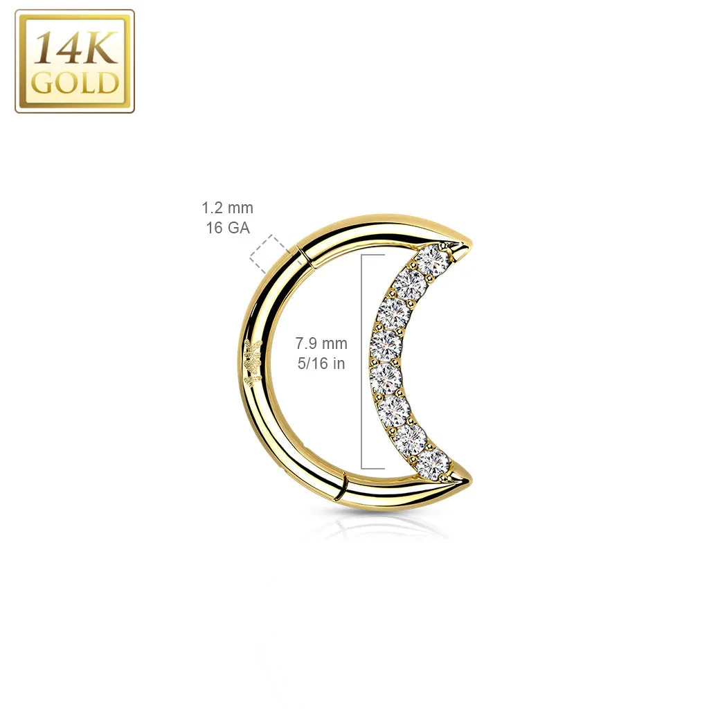 14K Solid Gold Crescent Hinged Segment Hoop Ring Nose Septum Daith