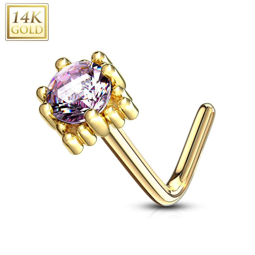 14K Solid Gold Four Point Star L Bend Nose Ring