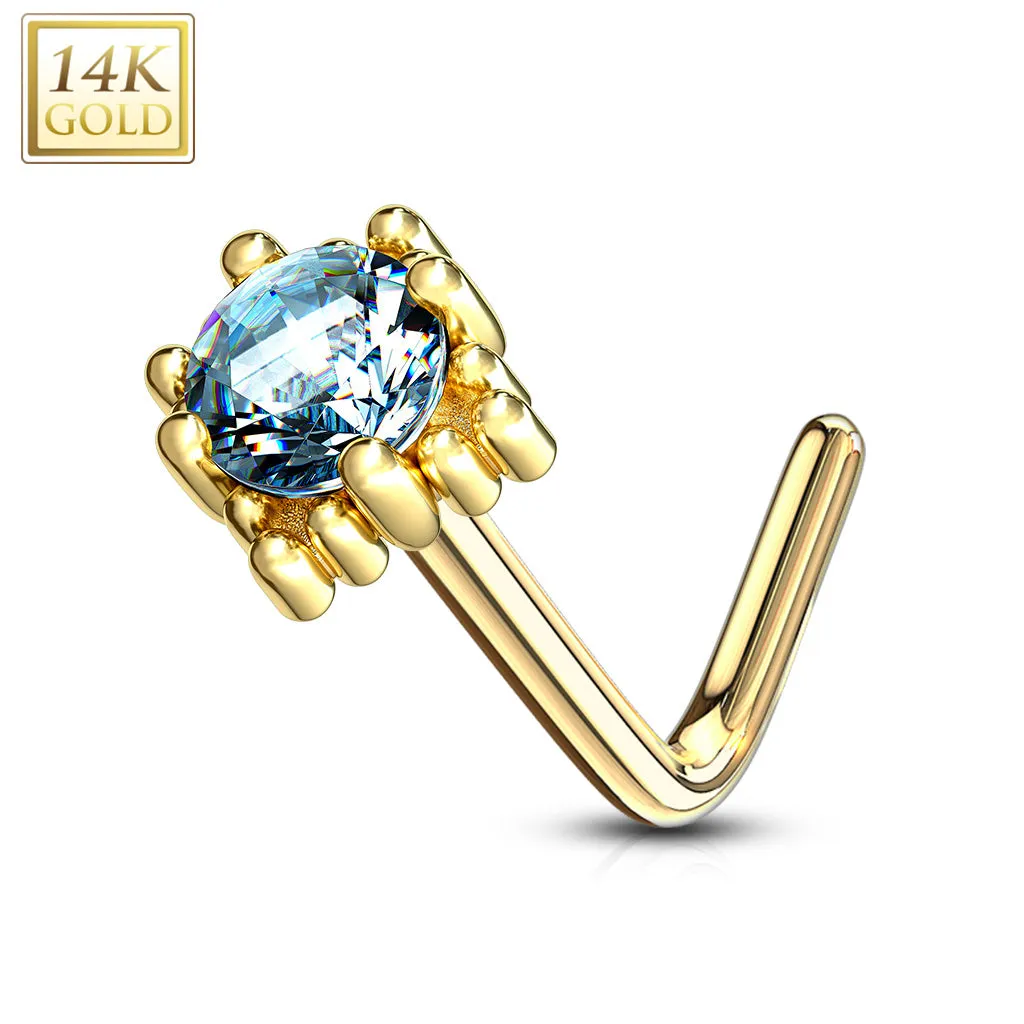 14K Solid Gold Four Point Star L Bend Nose Ring