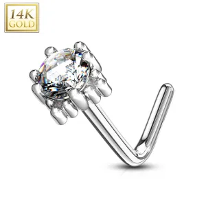 14K Solid Gold Four Point Star L Bend Nose Ring