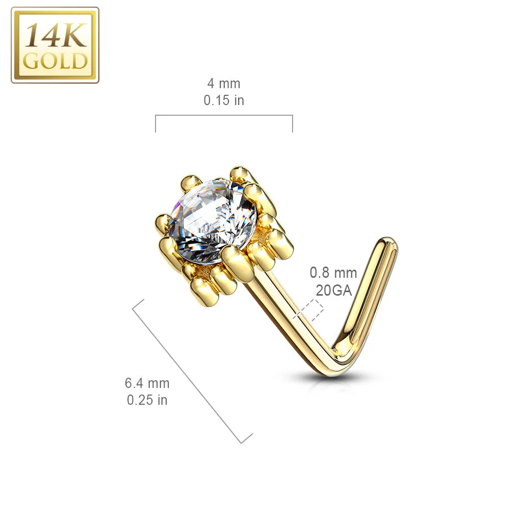 14K Solid Gold Four Point Star L Bend Nose Ring