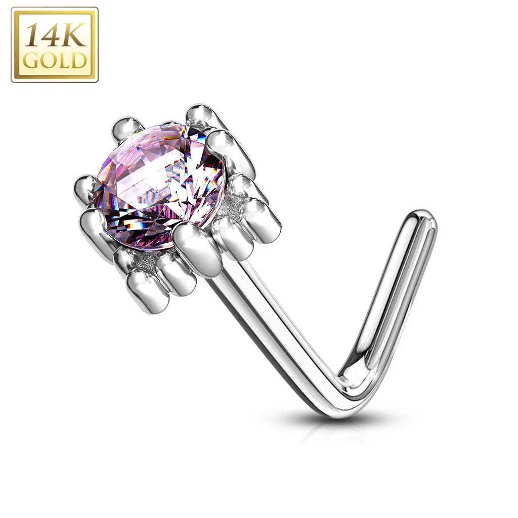 14K Solid Gold Four Point Star L Bend Nose Ring