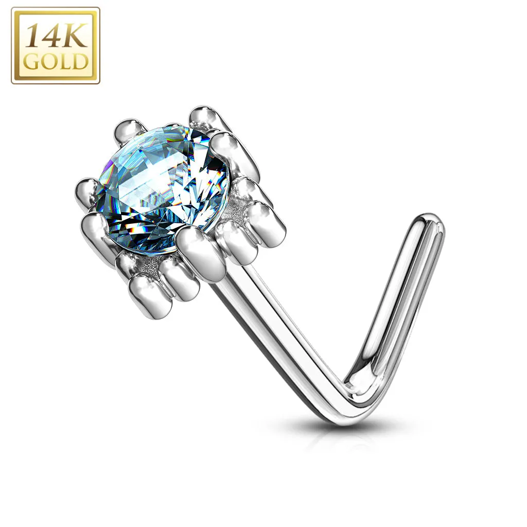 14K Solid Gold Four Point Star L Bend Nose Ring