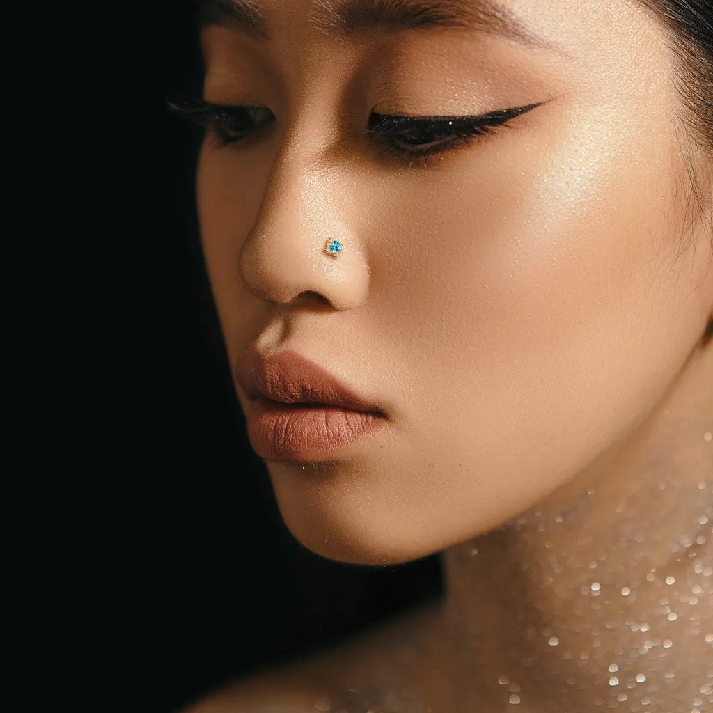 14K Solid Gold Four Point Star L Bend Nose Ring