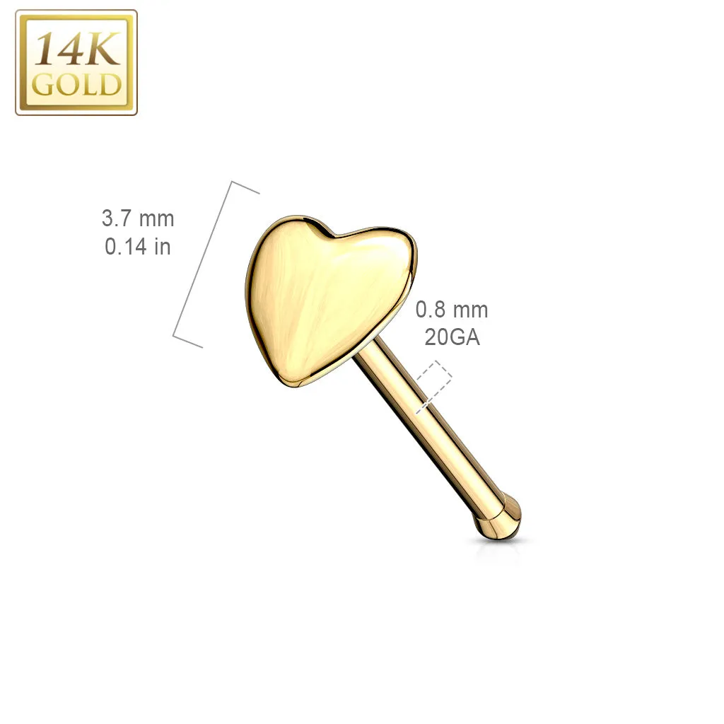 14K Solid Gold Heart Top Nose Stud Ring