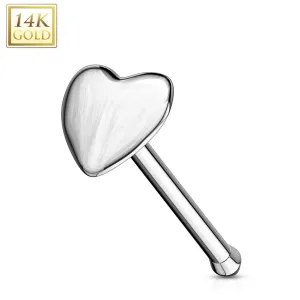 14K Solid Gold Heart Top Nose Stud Ring