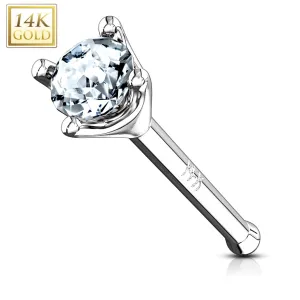 14K Solid Gold Nose Stud Ring with Tiny 1.5 mm Prong Set CZ