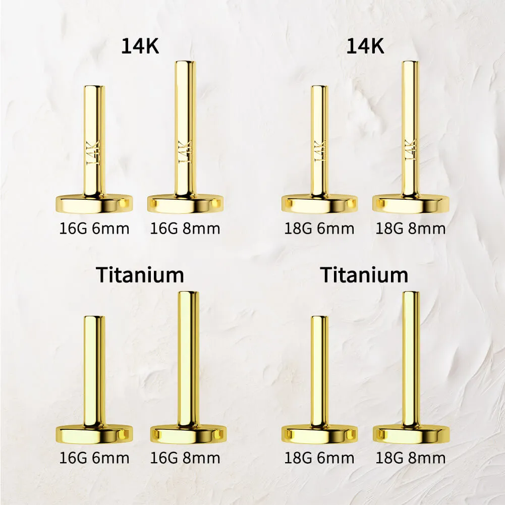 14K Solid Gold Pink Crown CZ Threadless Push Pin Labret Helix Nose Stud