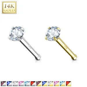 14K Solid Gold Prong Set 2 mm CZ Nose Stud