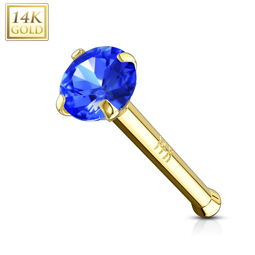 14K Solid Gold Prong Set 2 mm CZ Nose Stud
