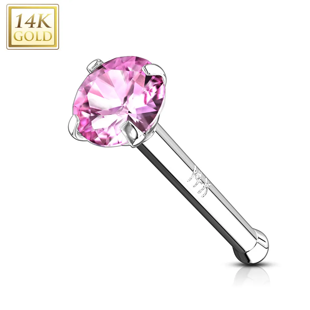 14K Solid Gold Prong Set 2 mm CZ Nose Stud