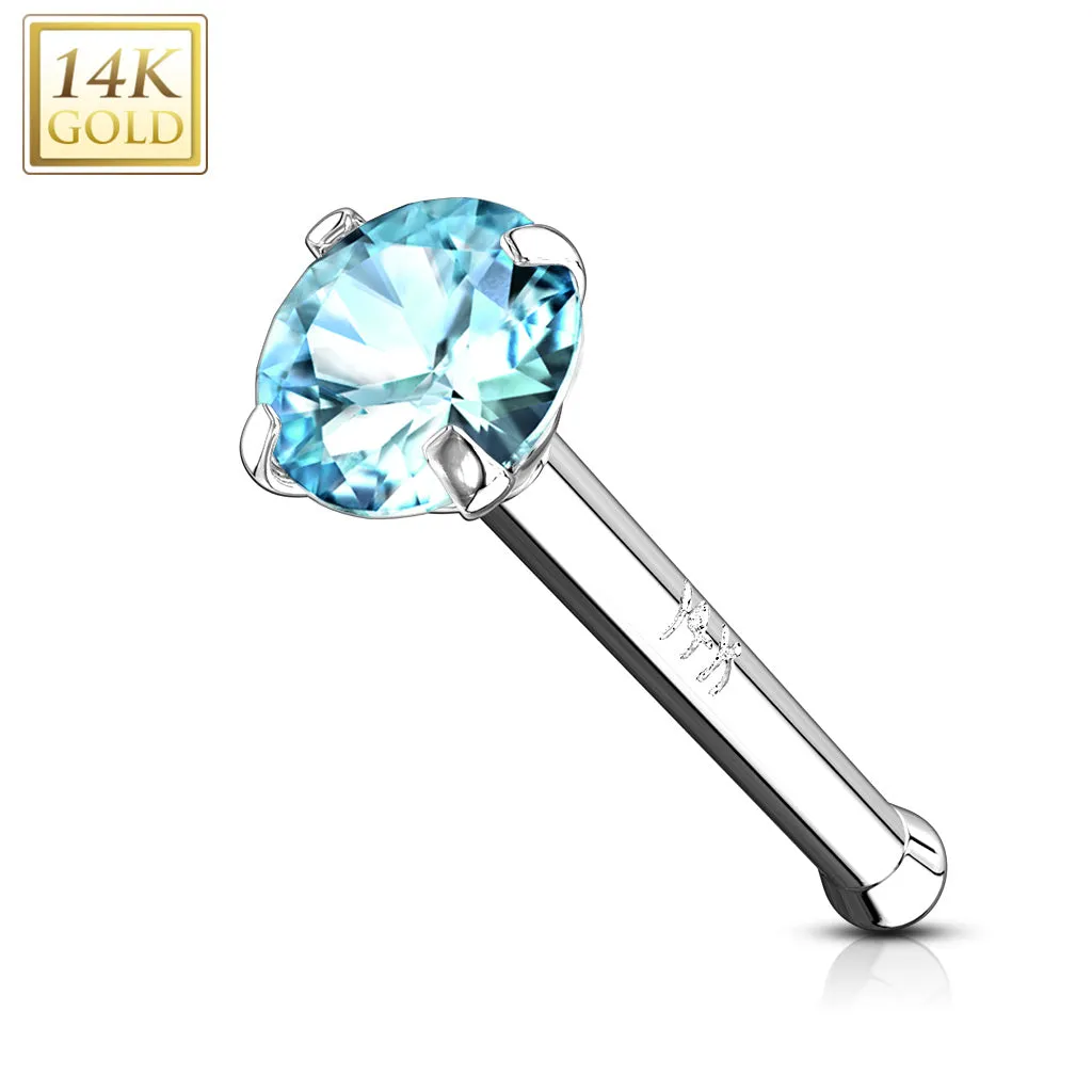 14K Solid Gold Prong Set 2 mm CZ Nose Stud