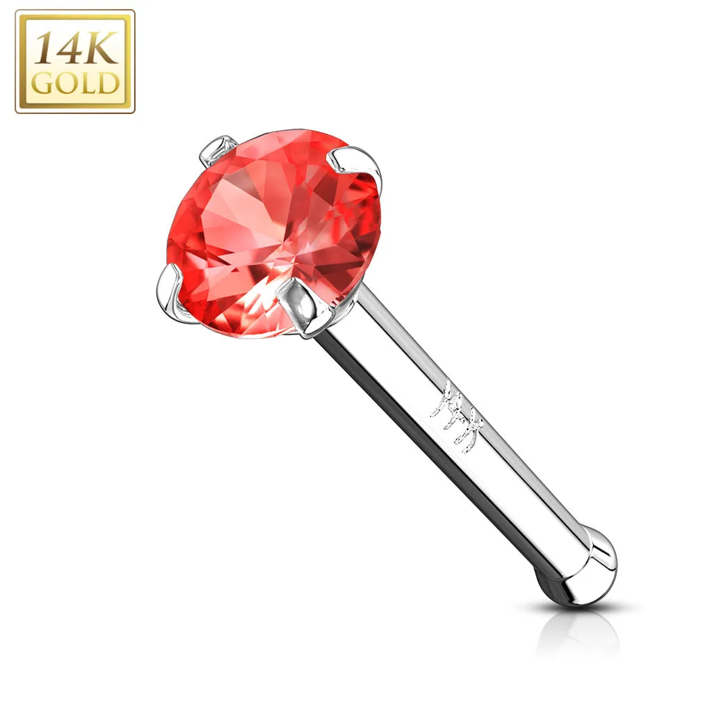 14K Solid Gold Prong Set 2 mm CZ Nose Stud