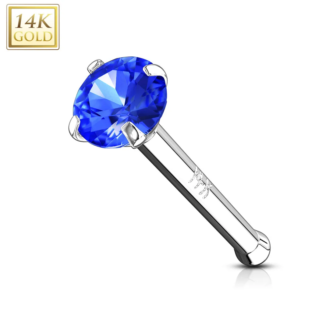 14K Solid Gold Prong Set 2 mm CZ Nose Stud