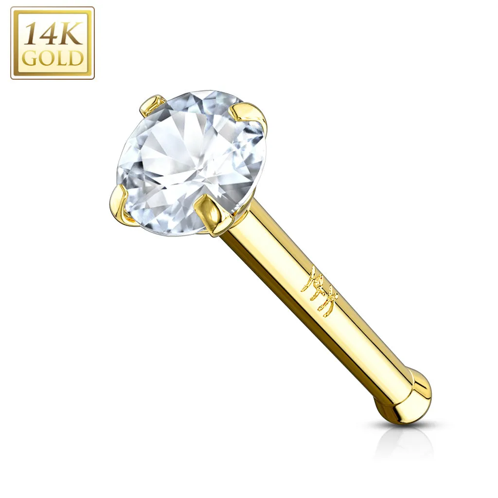 14K Solid Gold Prong Set 2 mm CZ Nose Stud