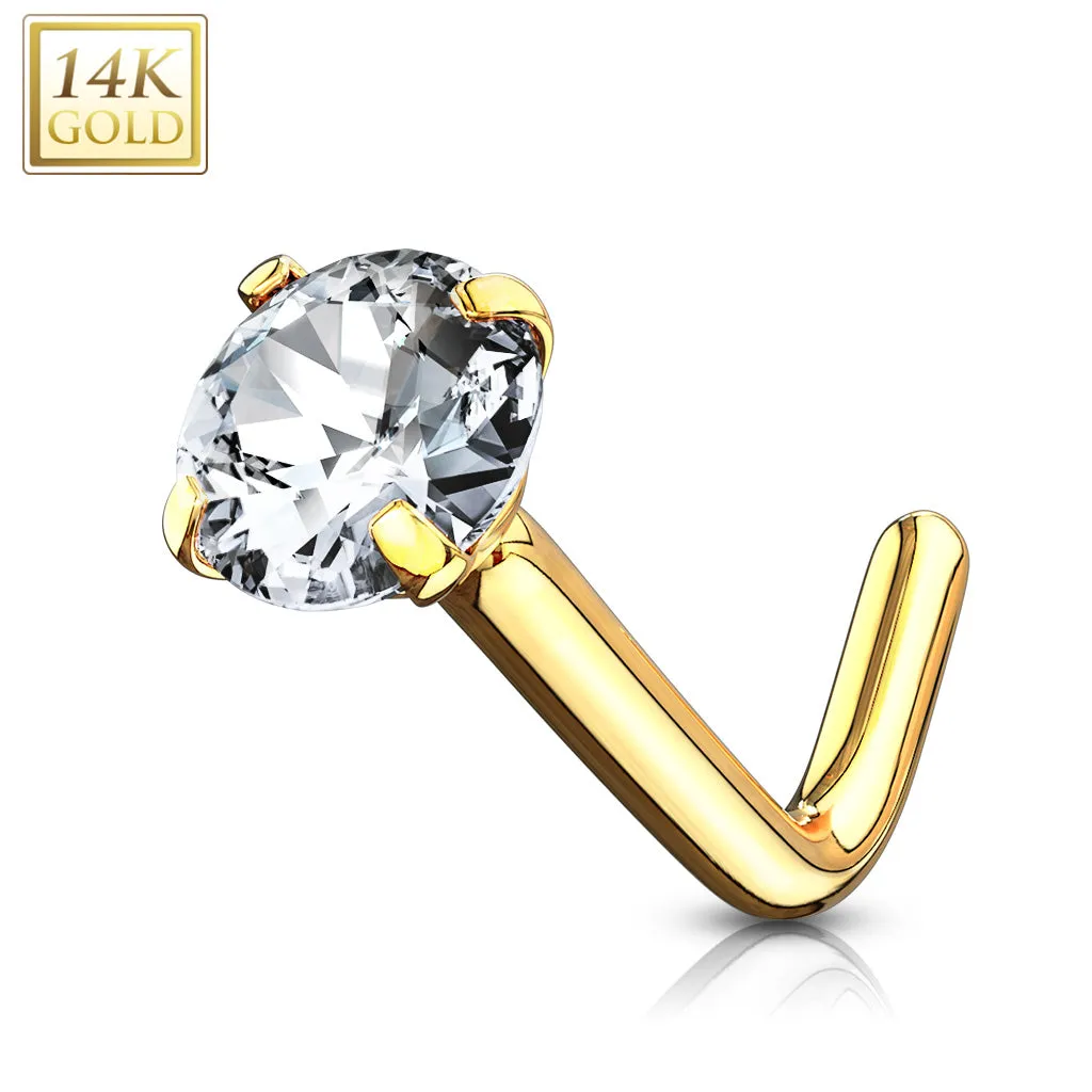 14K Solid Gold Round 3mm CZ L Bend Nose Ring