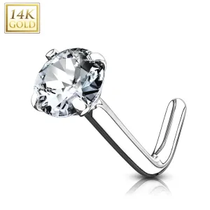 14K Solid Gold Round 3mm CZ L Bend Nose Ring