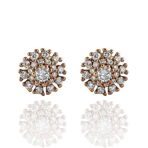 14K Solid Rose Gold Diamond Stud Earrings 1.02 Ctw